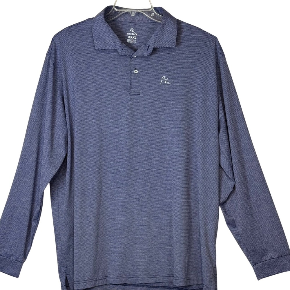 RHOBACK Mens XXXL Long Sleeve Polo Shirt Blue Stripe Golf Athleisure